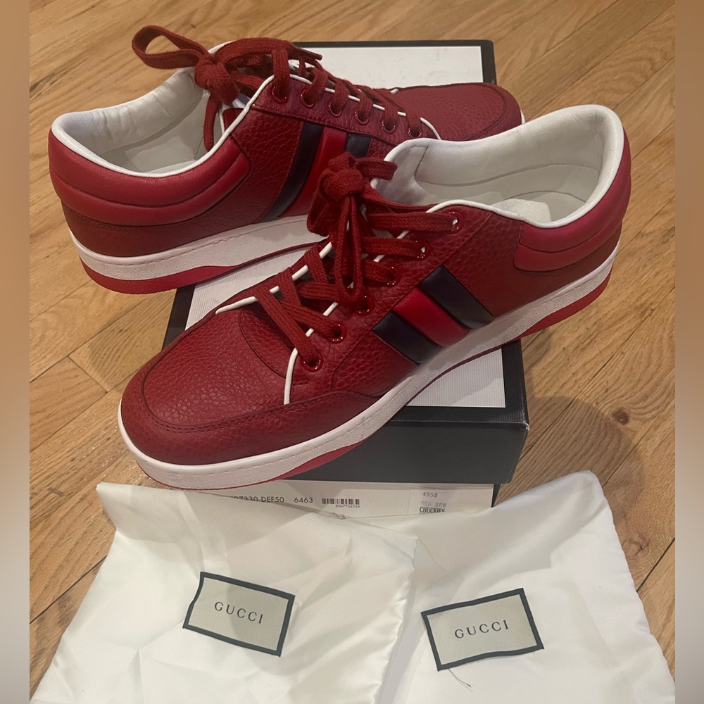 SOLD Gucci Ronnie Low-Top Sneakers in Red Leather Gucci Size 9 US Size 9.5 - Picture 1 of 11